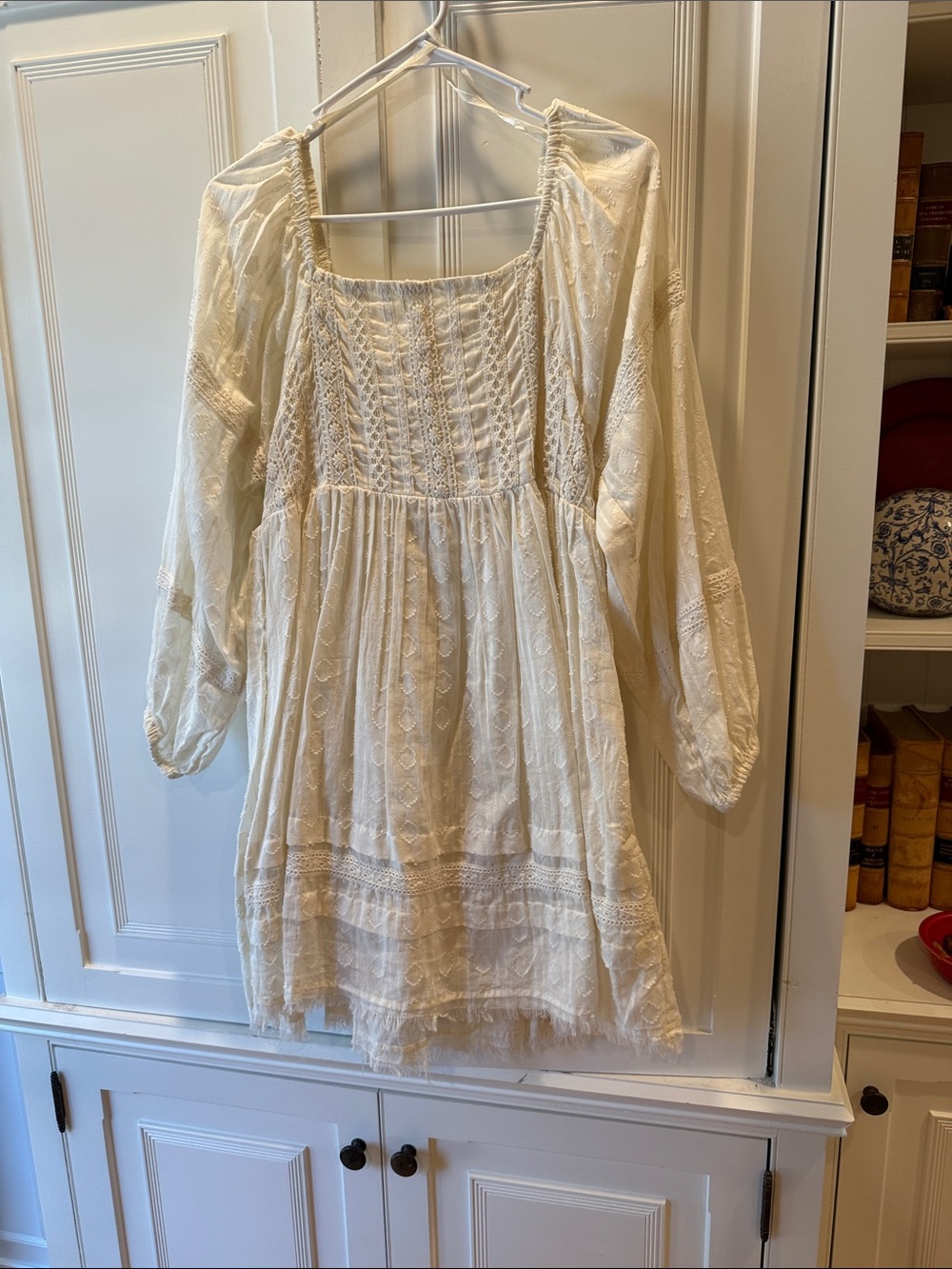 Ivory Lace-Detail Peasant Tunic Top - Women's
